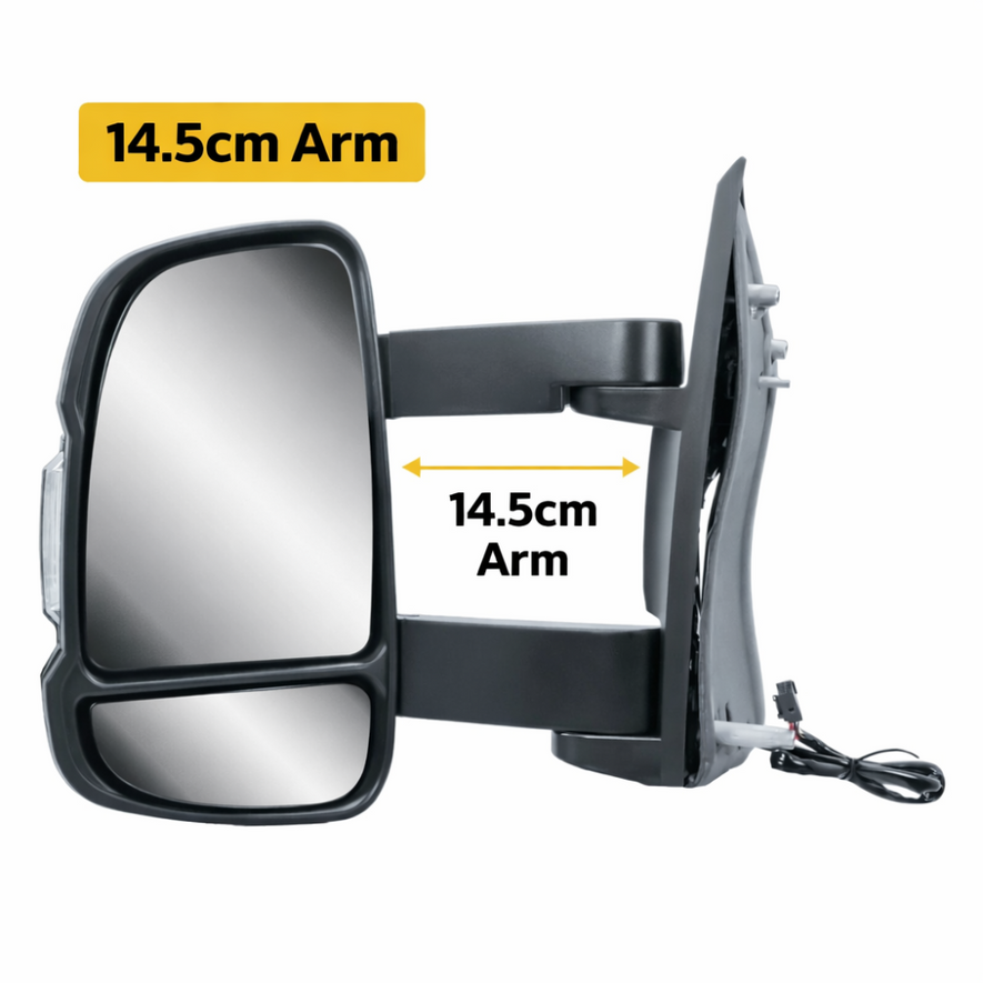 Fiat Ducato 2006-2023 Medium Arm Electric Black Wing Door Mirror Left Side