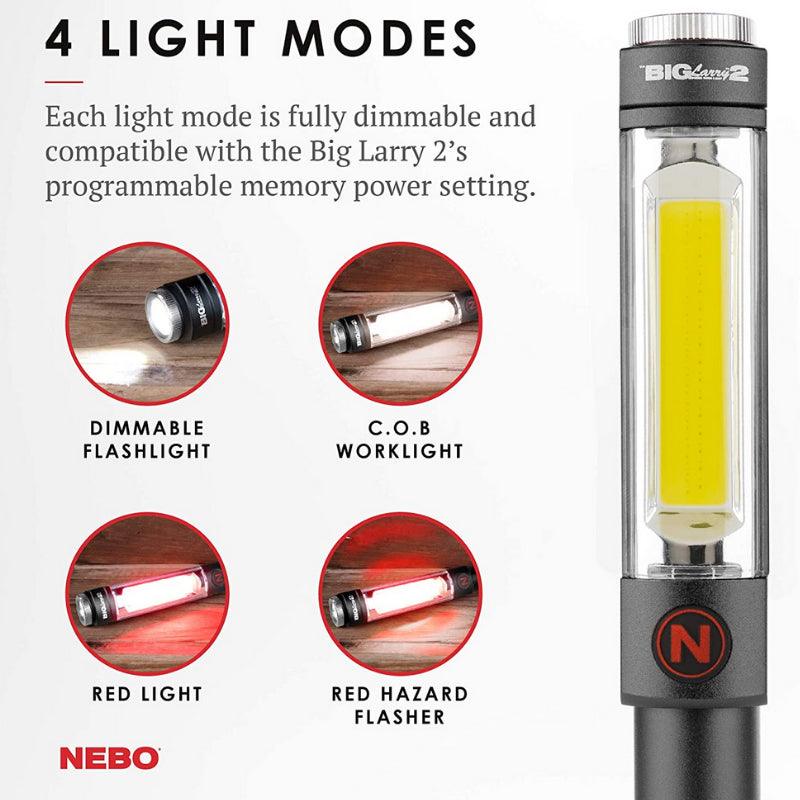 Nebo Big Larry 2 Work Torch Flash Light Black LED COB 500 Lumens 2 Year Warranty - Spares Hut