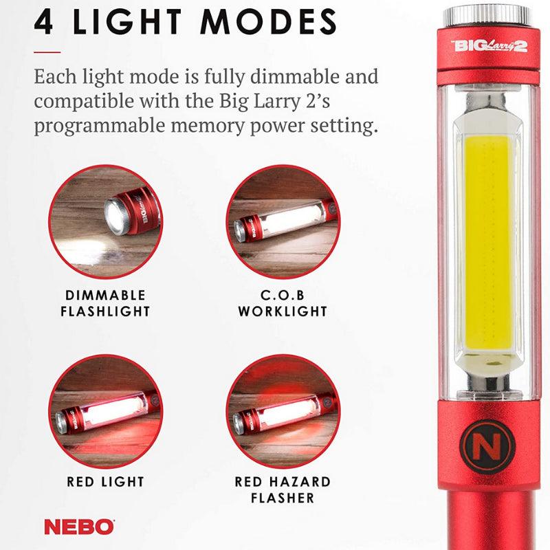 Nebo Big Larry 2 Work Torch Red LED COB 500 Lumens 2 Year Warranty - Spares Hut