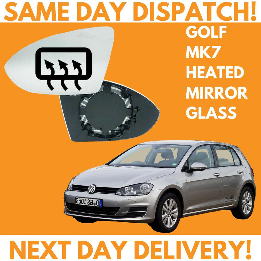 VW Golf MK7 Inc SV 2012-2020 Heated Door Wing Mirror Glass UK Left Passenger Side - Spares Hut