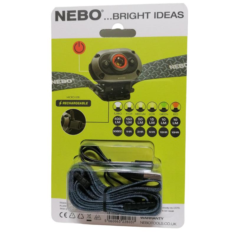 Nebo Mycro Head Torch Headlamp 400 Lumen Rechargeable Work Light - Spares Hut