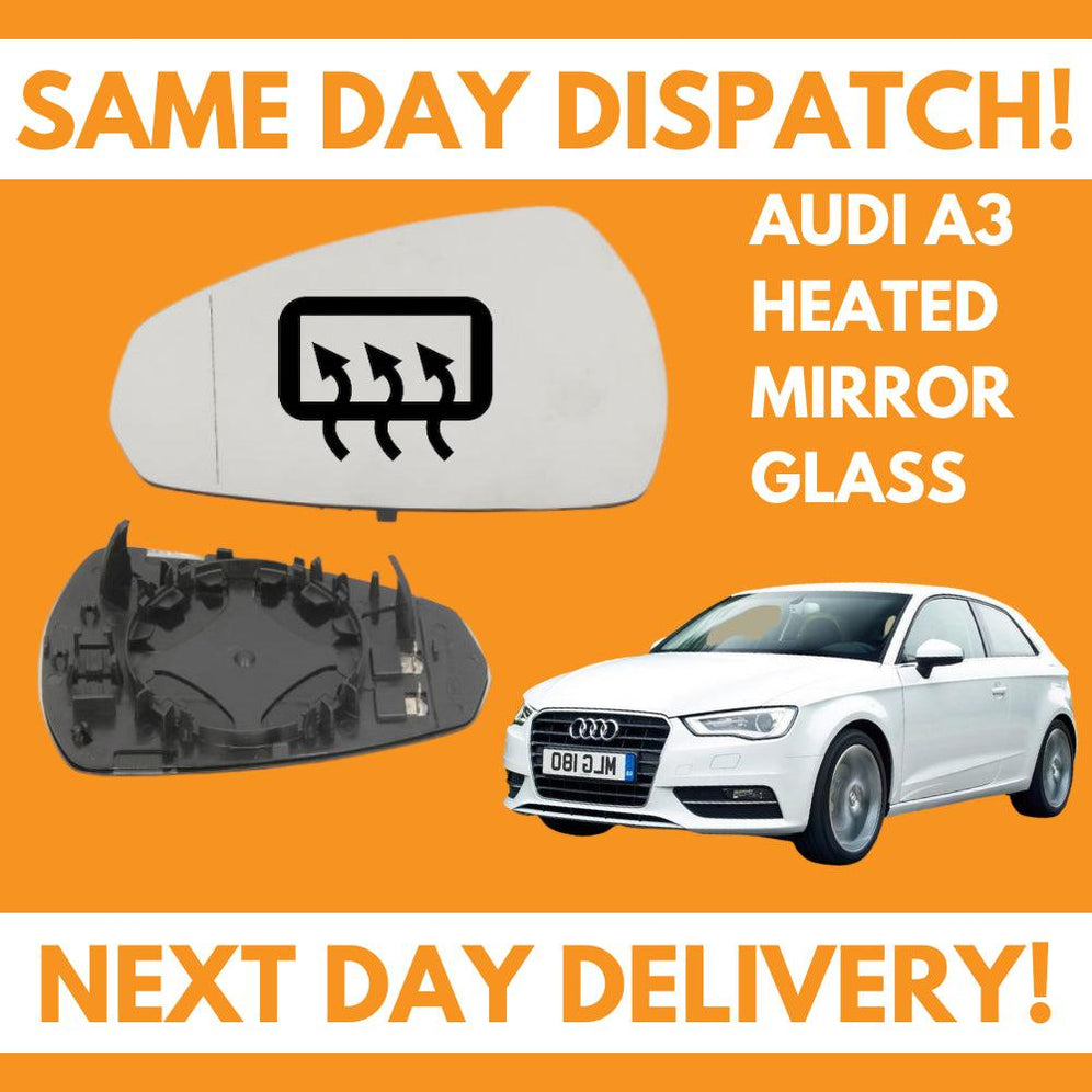 Audi A3 Inc Sportback 2012-2020 Heated Door Wing Mirror Glass UK Left Passenger Side - Spares Hut