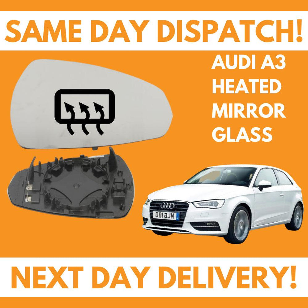 Audi A3 Inc Sportback 2012-2020 Heated Door Wing Mirror Glass UK Right Drivers Side - Spares Hut