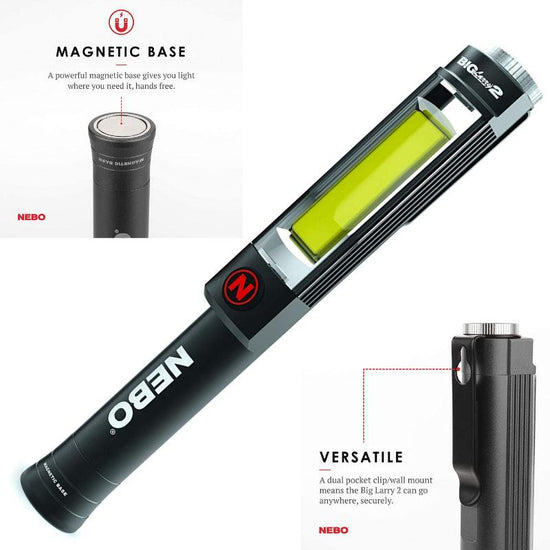 nebo big larry magnum cob led flashlight work light magnetic Nebo Big Larry 2 Work Light Black LED COB 500 Lumens