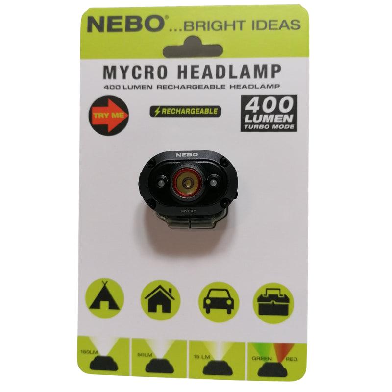 Nebo Mycro Head Torch Headlamp 400 Lumen Rechargeable Work Light - Spares Hut