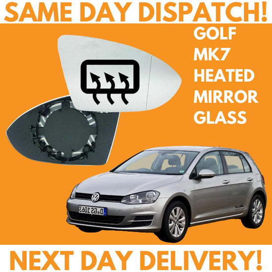 VW Golf MK7 Inc SV 2012-2020 Heated Door Wing Mirror Glass UK Right Drivers Side - Spares Hut