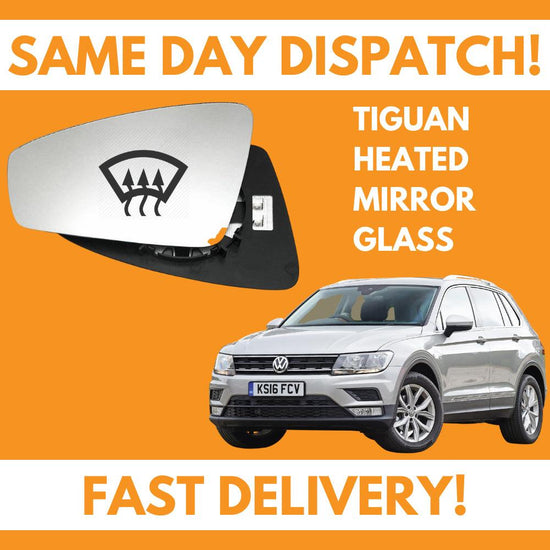 VW Tiguan 2016-2020 Heated Door Wing Mirror Glass UK Left Passenger Side - Spares Hut